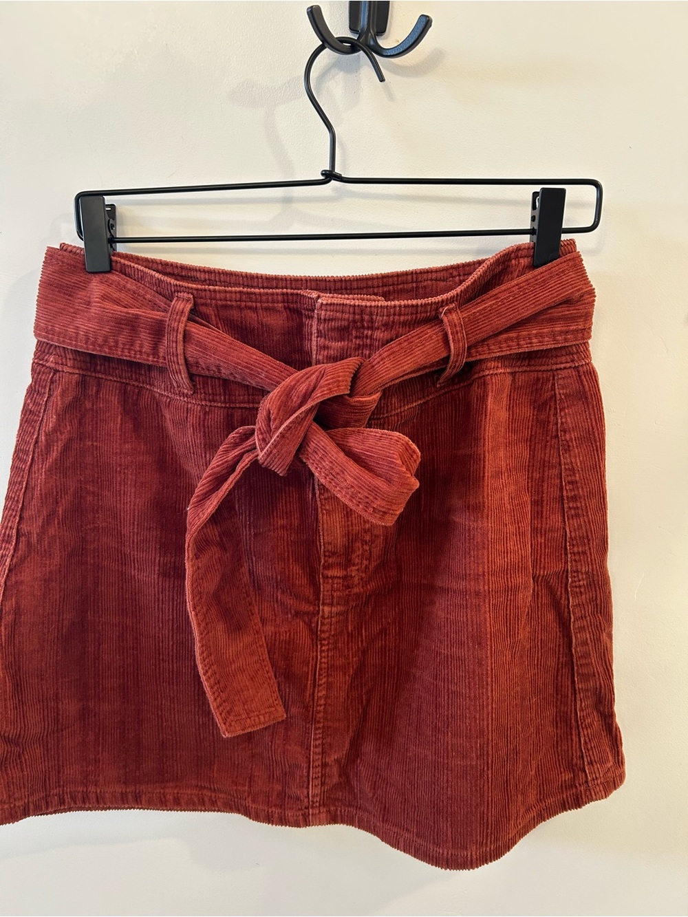 Burnt Orange Corduroy Tie-Waist Mini Skirt
